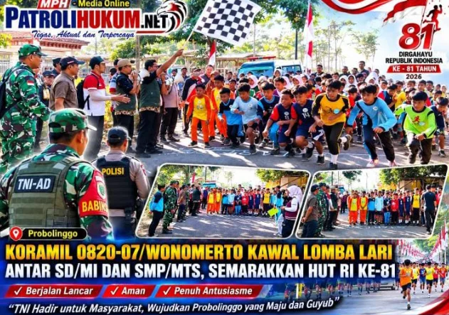Koramil Wonomerto Kawal Dan Amankan Gelaran Lomba Lari Antar Lembaga Pendidikan Dalam Rangka HUT RI Ke 81