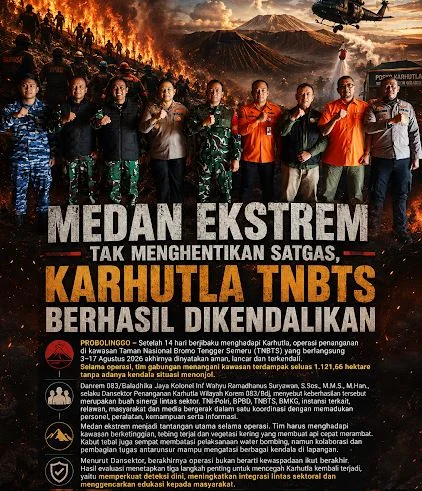 1.121,66 Hektare Terdampak Karhutla TNBTS Ditangani, Operasi Resmi Berakhir