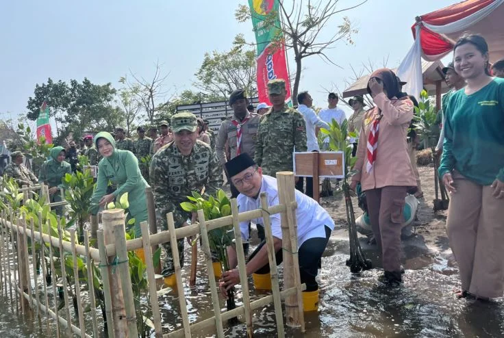 HUT TNI ke-81,.Jaga Masa Depan Pesisir Kodim 0823 Tanam 1.500 Mangrove di Pantai Sedulur