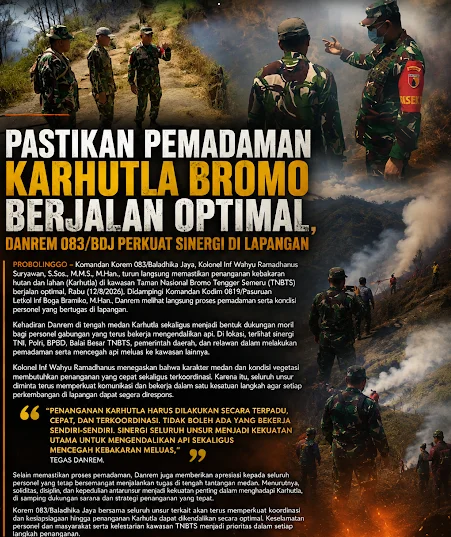 Perkuat Kesiapsiagaan, Danrem 083/Bdj Pastikan Karhutla Bromo Ditangani Terpadu
